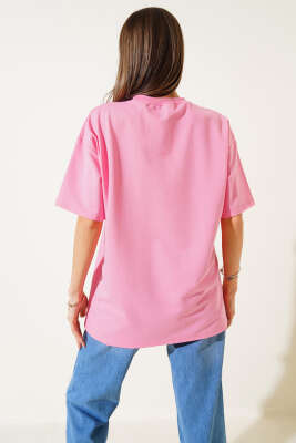 Bear Nakışlı T-shirt Pembe - Kadın Giyim Modelleri