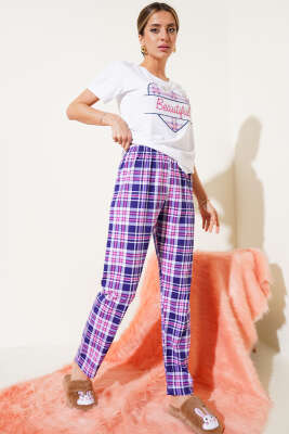 Beautiful Yazı Baskılı Kısa Kol Pijama Takımı Beyaz