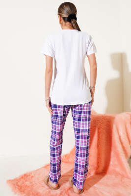 Beautiful Yazı Baskılı Kısa Kol Pijama Takımı Beyaz - Kadın Pijama Takımı