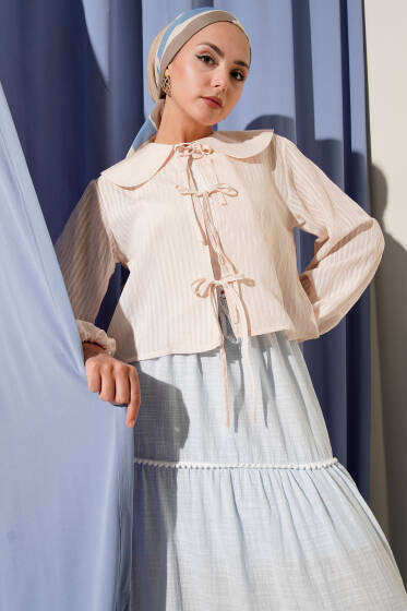 Bebe Yaka Bağlamalı Bluz Bej - Bluz