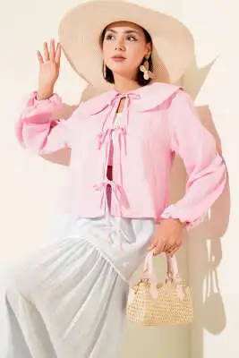 Bebe Yaka Bağlamalı Bluz Pembe 