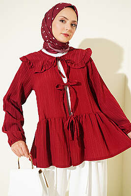 Bebe Yaka Bağlamalı Kimono Bordo - ÖZ İKLİM