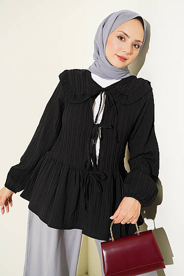 Bebe Yaka Bağlamalı Kimono Siyah - Kampanyalı Ürünler