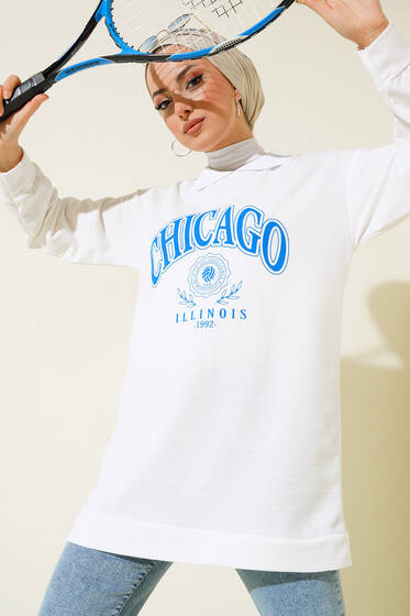 Bebe Yaka Baskılı Tunik Beyaz - Tunik