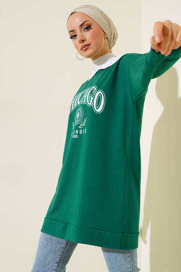 Bebe Yaka Baskılı Tunik Zümrüt - Tunik