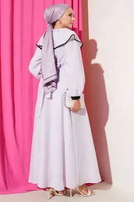 Bebe Yaka Bel Lastikli Elbise Lila - Tesettür Elbise