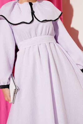 Bebe Yaka Bel Lastikli Elbise Lila - Tesettür Elbise