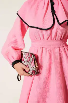 Bebe Yaka Bel Lastikli Elbise Pembe - Elbise