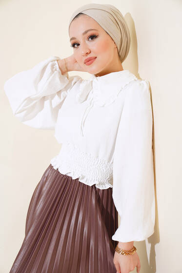 Bebe Yaka Bluz Ekru - Bluz