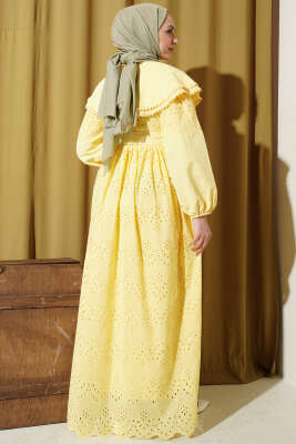 Bebe Yaka Brode Detaylı Elbise Sarı - Elbise