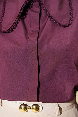 Bebe Yaka Dantelli Kısa Gömlek Mürdüm - Gömlek