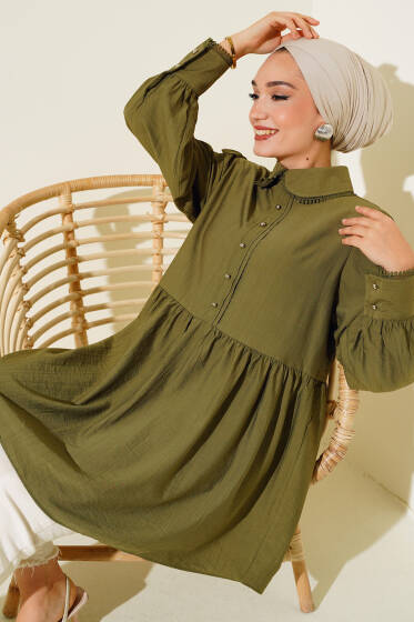 Bebe Yaka Dantelli Tunik Haki - Tunik