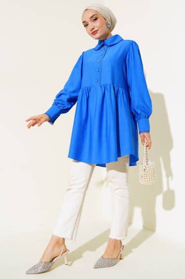 Bebe Yaka Dantelli Tunik Saks - Tunik