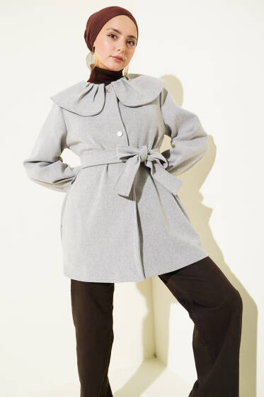 Bebe Yaka Detaylı Kaşe Kaban Gri - Kaban