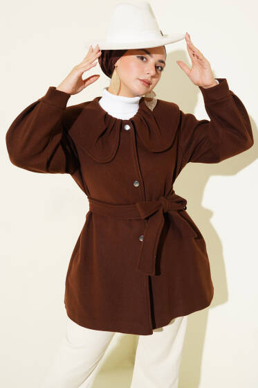 Bebe Yaka Detaylı Kaşe Kaban Kahve - Kaban