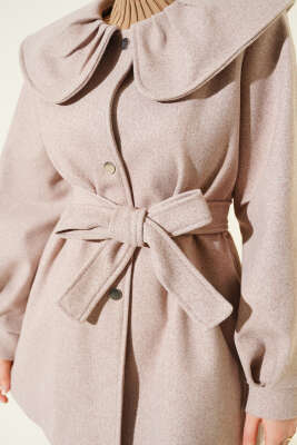 Bebe Yaka Detaylı Kaşe Kaban Vizon - Kaban