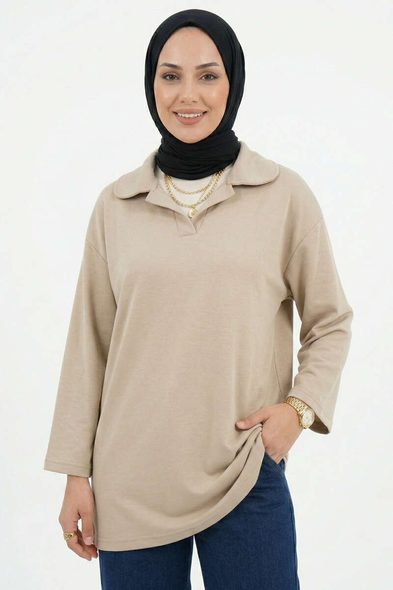 Bebe Yaka Detaylı Tunik Bej