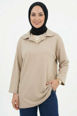 Bebe Yaka Detaylı Tunik Bej - SAS