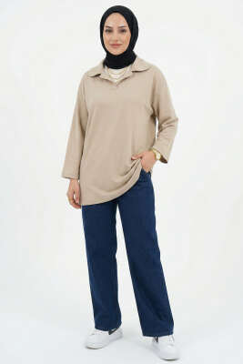 Bebe Yaka Detaylı Tunik Bej - Tunik