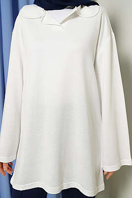 Bebe Yaka Detaylı Tunik Beyaz - Tunik