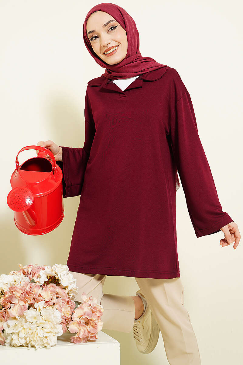 Bebe Yaka Detaylı Tunik Bordo