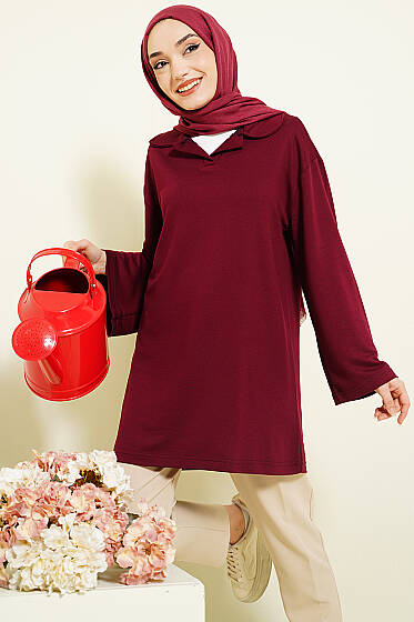 Bebe Yaka Detaylı Tunik Bordo - Tunik