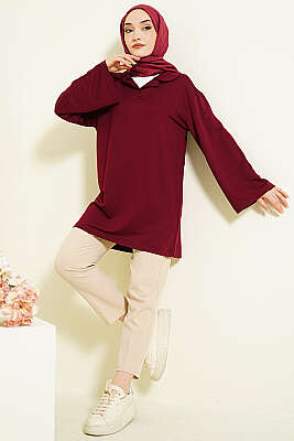 Bebe Yaka Detaylı Tunik Bordo - Tunik