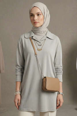 Bebe Yaka Detaylı Tunik Gri - SAS