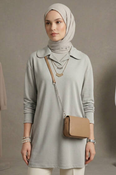 Bebe Yaka Detaylı Tunik Gri - Tunik