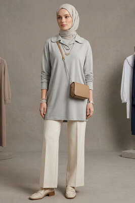 Bebe Yaka Detaylı Tunik Gri - Tunik