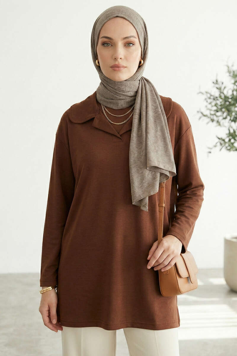Bebe Yaka Detaylı Tunik Kahve