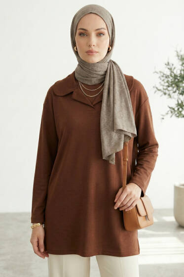 Bebe Yaka Detaylı Tunik Kahve - Tunik