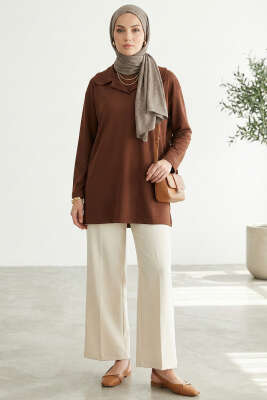 Bebe Yaka Detaylı Tunik Kahve - Tunik