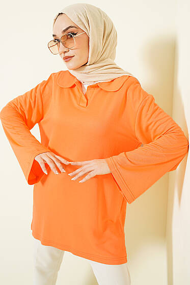 Bebe Yaka Detaylı Tunik Oranj - Tunik