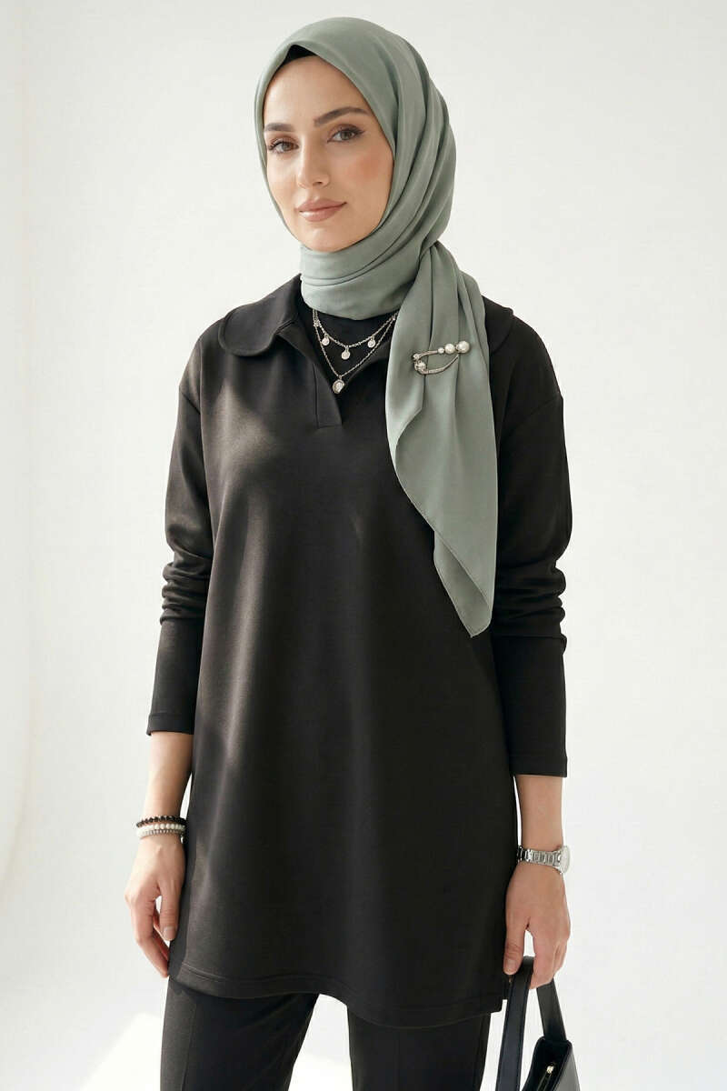 Bebe Yaka Detaylı Tunik Siyah