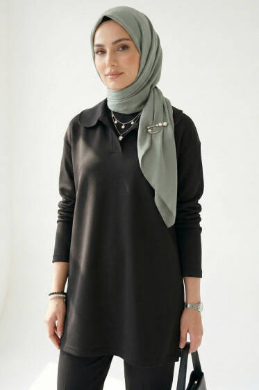 Bebe Yaka Detaylı Tunik Siyah - Yılın Fırsatı