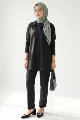 Bebe Yaka Detaylı Tunik Siyah - Yılın Fırsatı