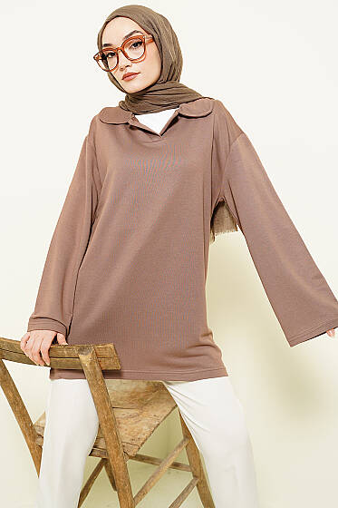 Bebe Yaka Detaylı Tunik Vizon - Tunik