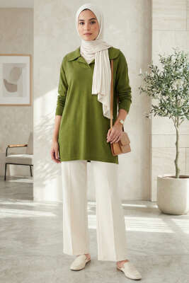 Bebe Yaka Detaylı Tunik Yeşil - Tunik