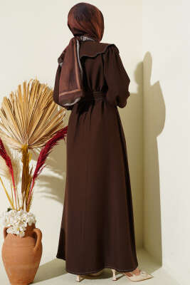 Bebe Yaka Dikiş Detaylı Elbise Kahve - Elbise