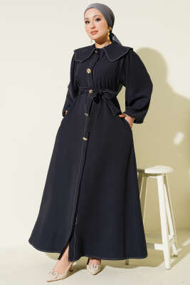 Bebe Yaka Dikiş Detaylı Elbise Lacivert - ZAMANE (QSS)