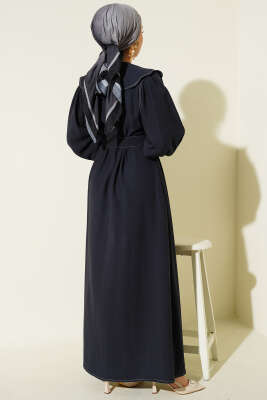 Bebe Yaka Dikiş Detaylı Elbise Lacivert - Elbise