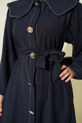 Bebe Yaka Dikiş Detaylı Elbise Lacivert - Elbise