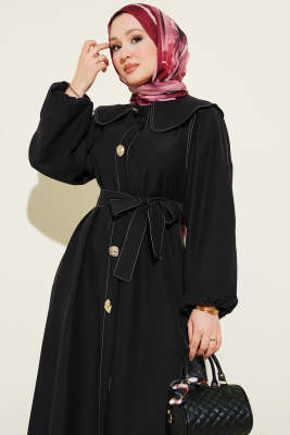 Bebe Yaka Dikiş Detaylı Elbise Siyah - Elbise