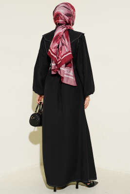 Bebe Yaka Dikiş Detaylı Elbise Siyah - Elbise