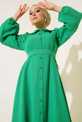 Bebe Yaka Düğmeli Elbise Benetton - Thumbnail