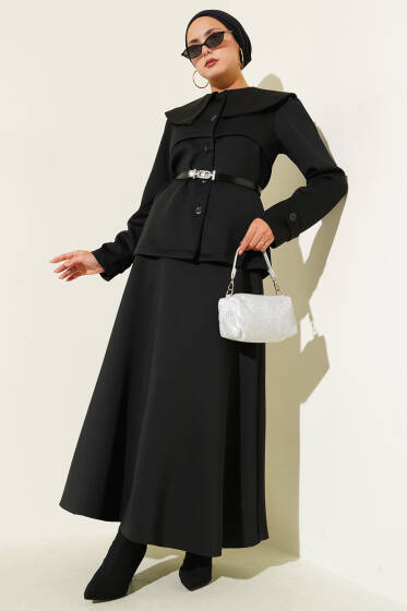 Bebe Yaka Düğmeli Etekli İkili Takım Siyah - İkili Takım