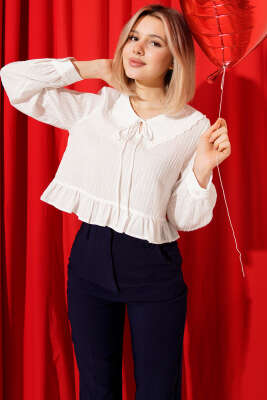 Bebe Yaka Fırfırlı Bluz Ekru - QUZU