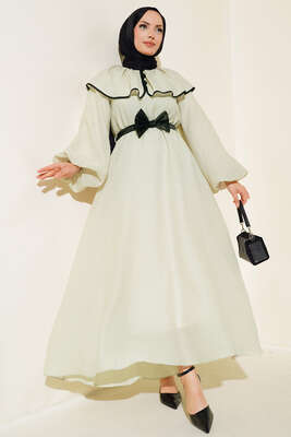 Bebe Yaka Fiyonklu Elbise Çağla Yeşili 