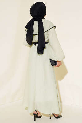 Bebe Yaka Fiyonklu Elbise Çağla Yeşili - Tesettür Elbise